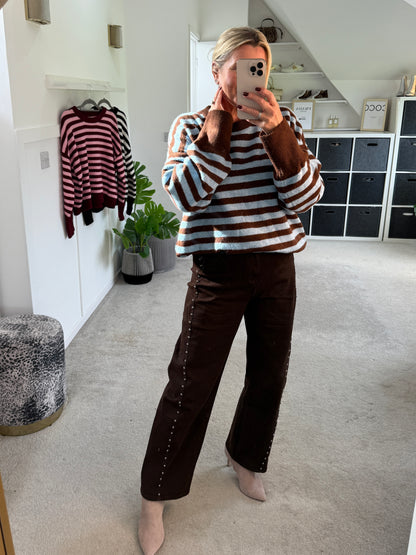 Chocolate/Blue Relaxed Fit Stripe Jumper