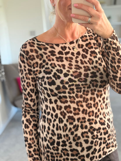Blue Leopard Cashmere Blend Layering Top