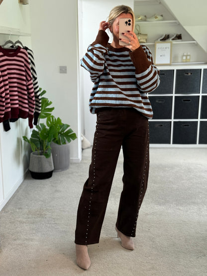 Chocolate/Blue Relaxed Fit Stripe Jumper
