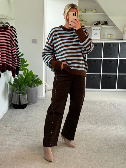 Chocolate/Blue Relaxed Fit Stripe Jumper