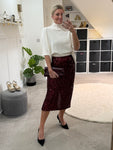 Burgundy Luxe Sequin Pencil Skirt