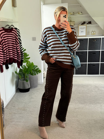 Chocolate/Blue Relaxed Fit Stripe Jumper