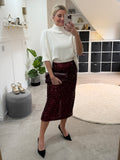 Burgundy Luxe Sequin Pencil Skirt