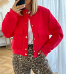 Red Brushed Bomber Jacket