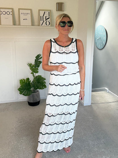 White/Black Crochet Top & Maxi Skirt Co Ord