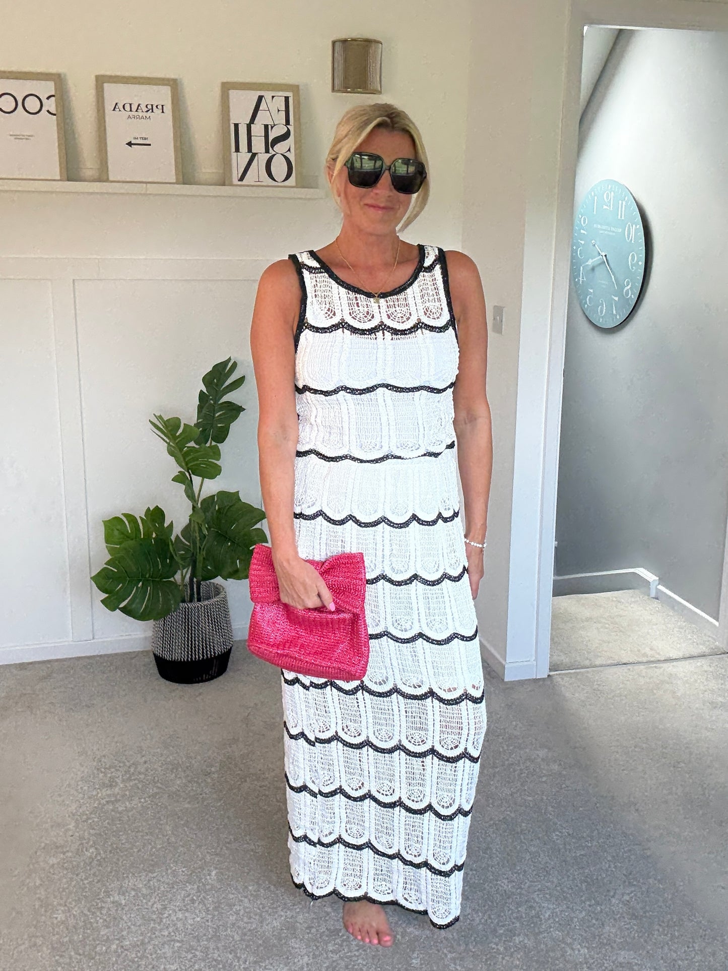 White/Black Crochet Top & Maxi Skirt Co Ord