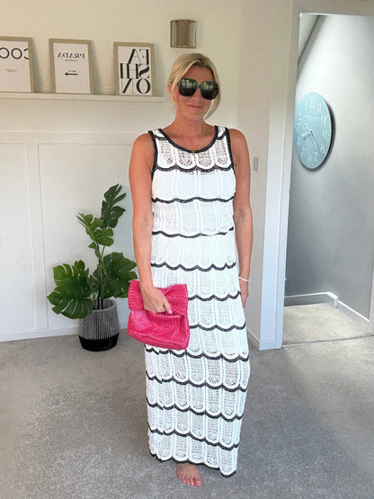 White/Black Crochet Top & Maxi Skirt Co Ord