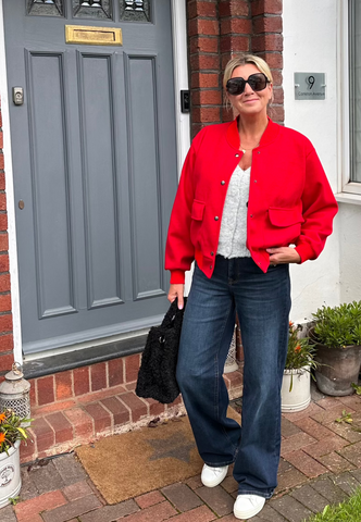 Red Brushed Bomber Jacket