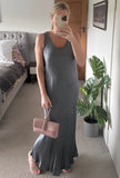 Charcoal Grey Satin Slip Dress