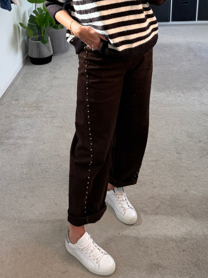 Chocolate Stud Barrel Leg Jeans