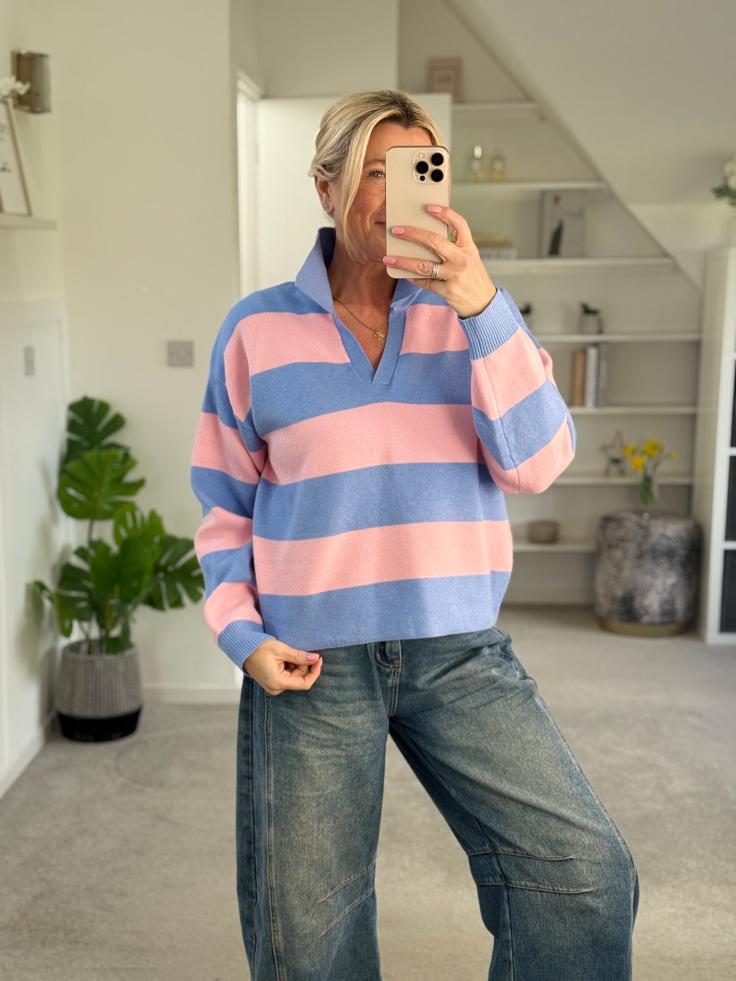 Orange/Pink Stripe Polo Top