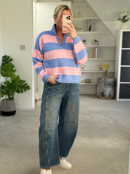 Orange/Pink Stripe Polo Top