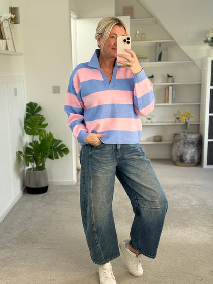 Orange/Pink Stripe Polo Top