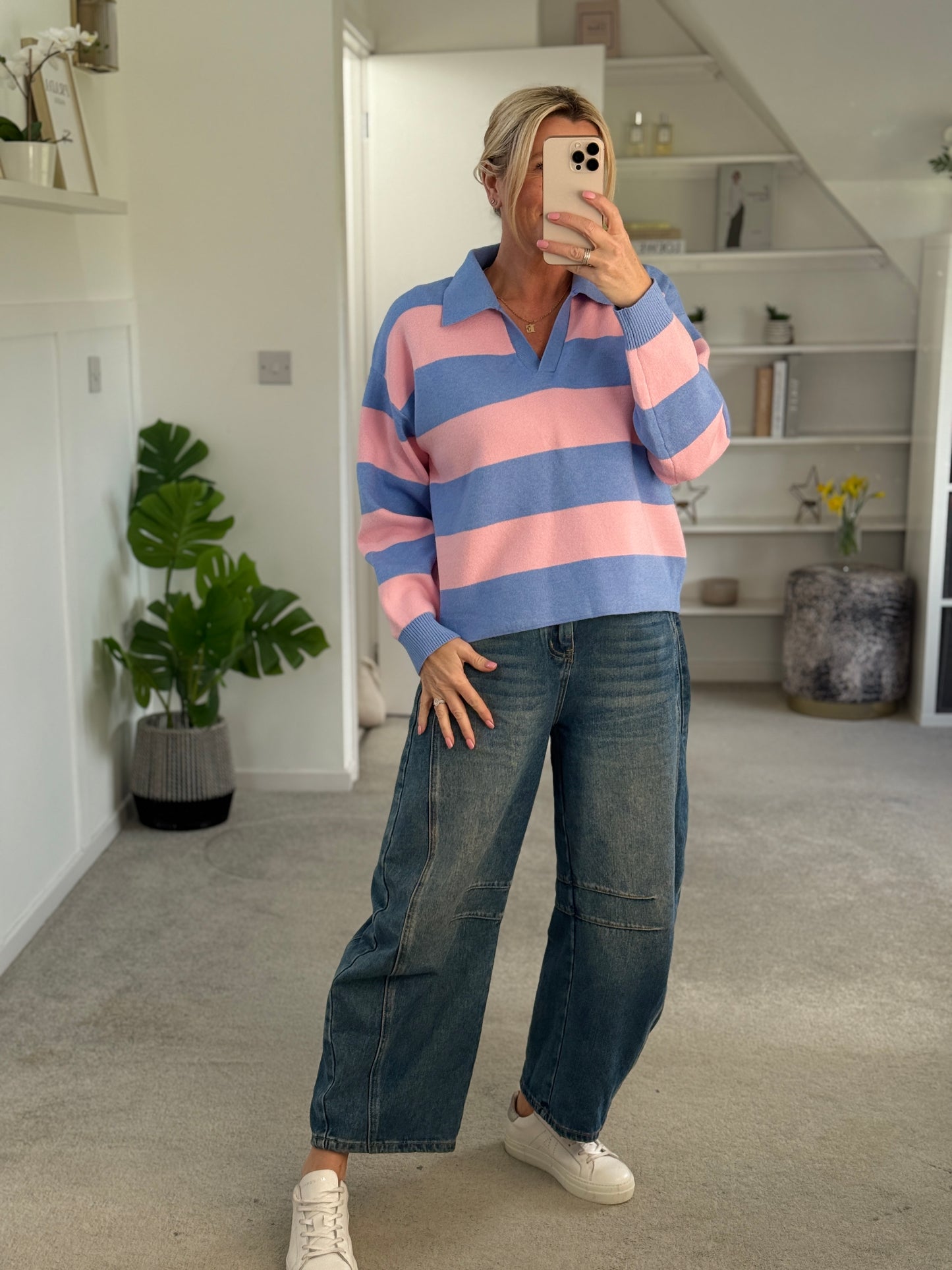 Orange/Pink Stripe Polo Top