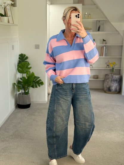 Orange/Pink Stripe Polo Top