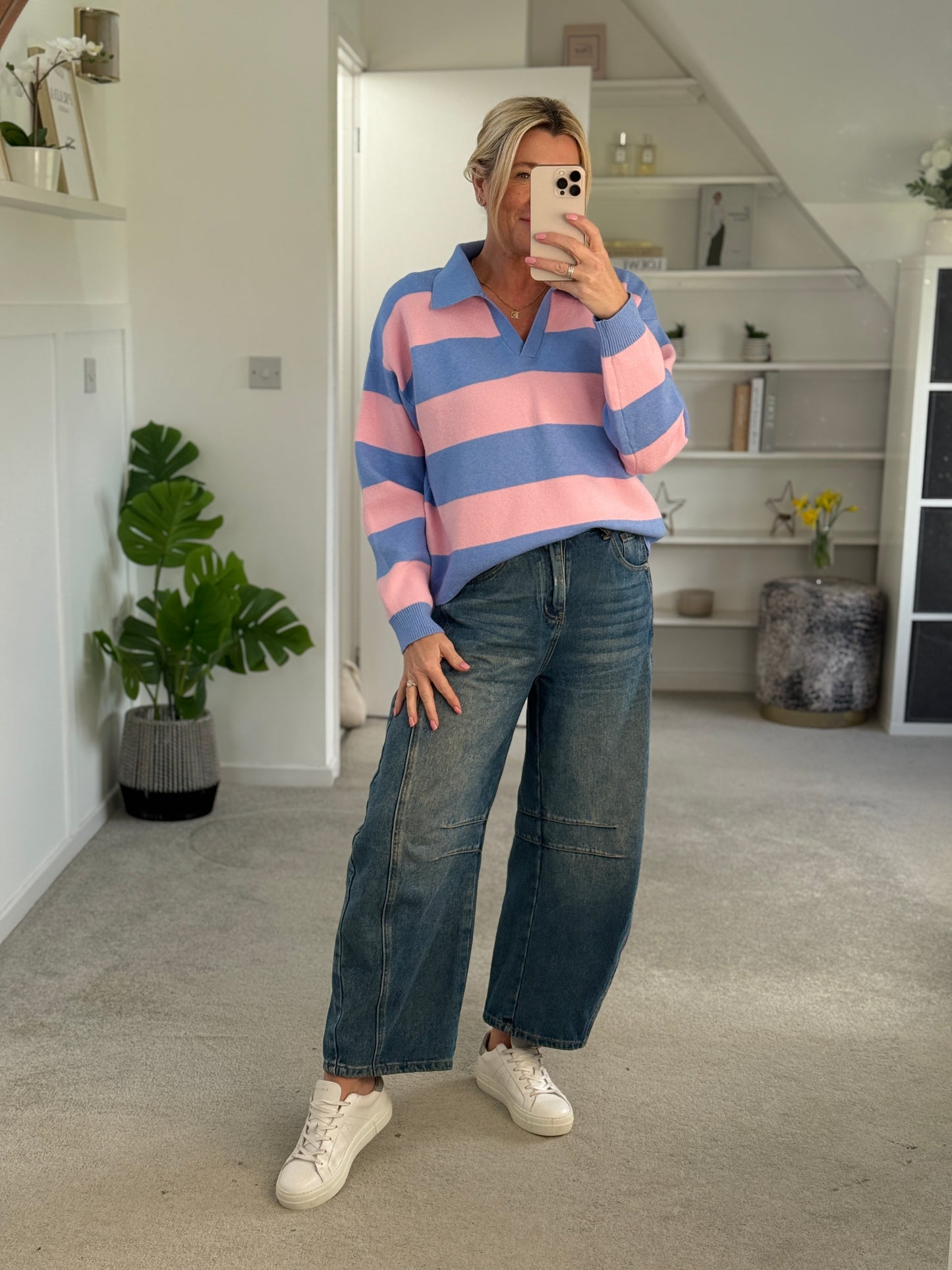 Orange/Pink Stripe Polo Top