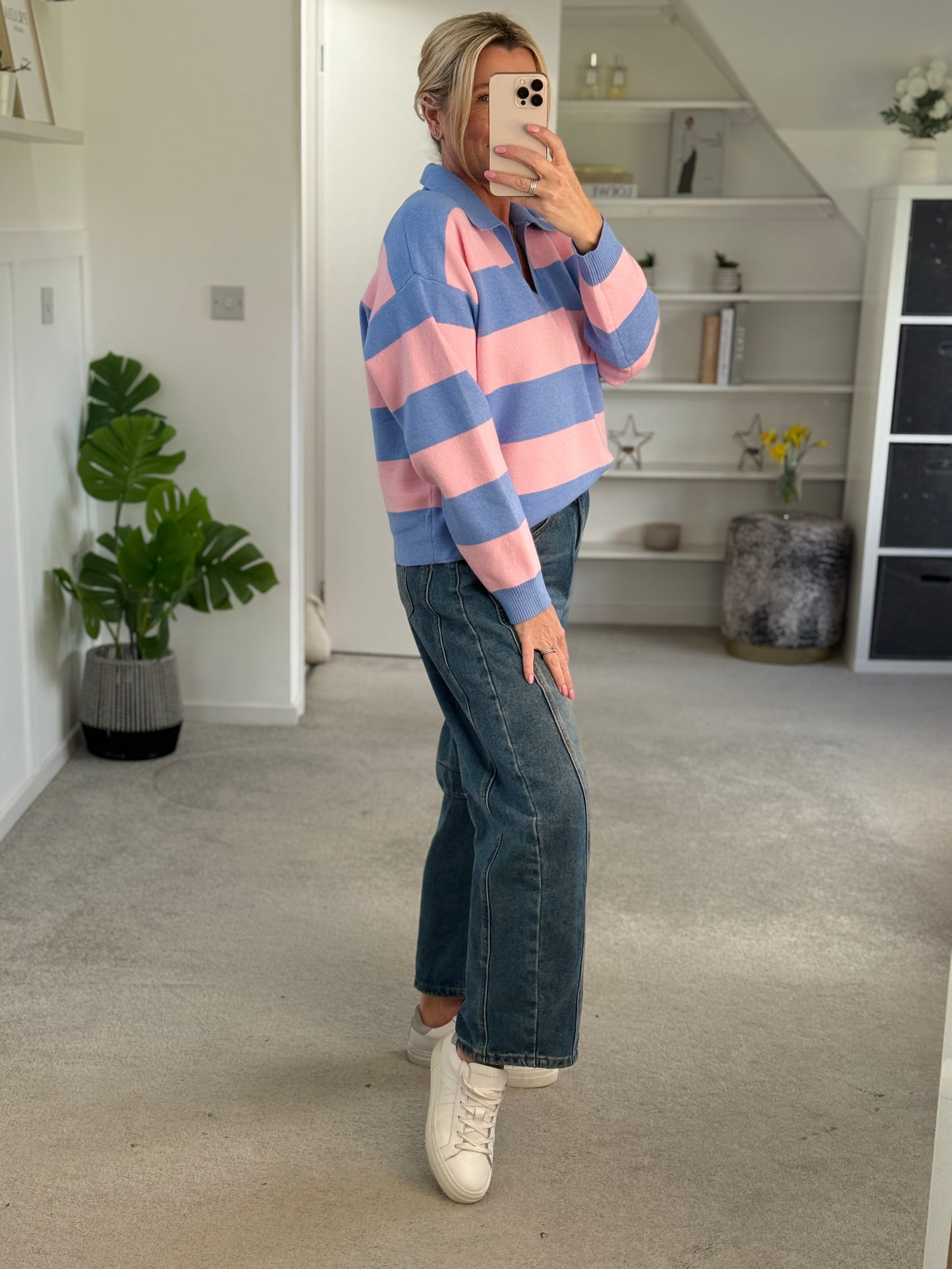 Orange/Pink Stripe Polo Top