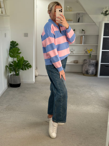 Orange/Pink Stripe Polo Top