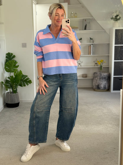 Orange/Pink Stripe Polo Top