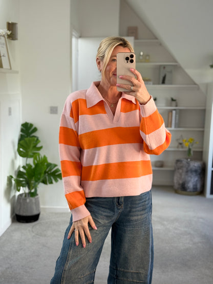 Orange/Pink Stripe Polo Top