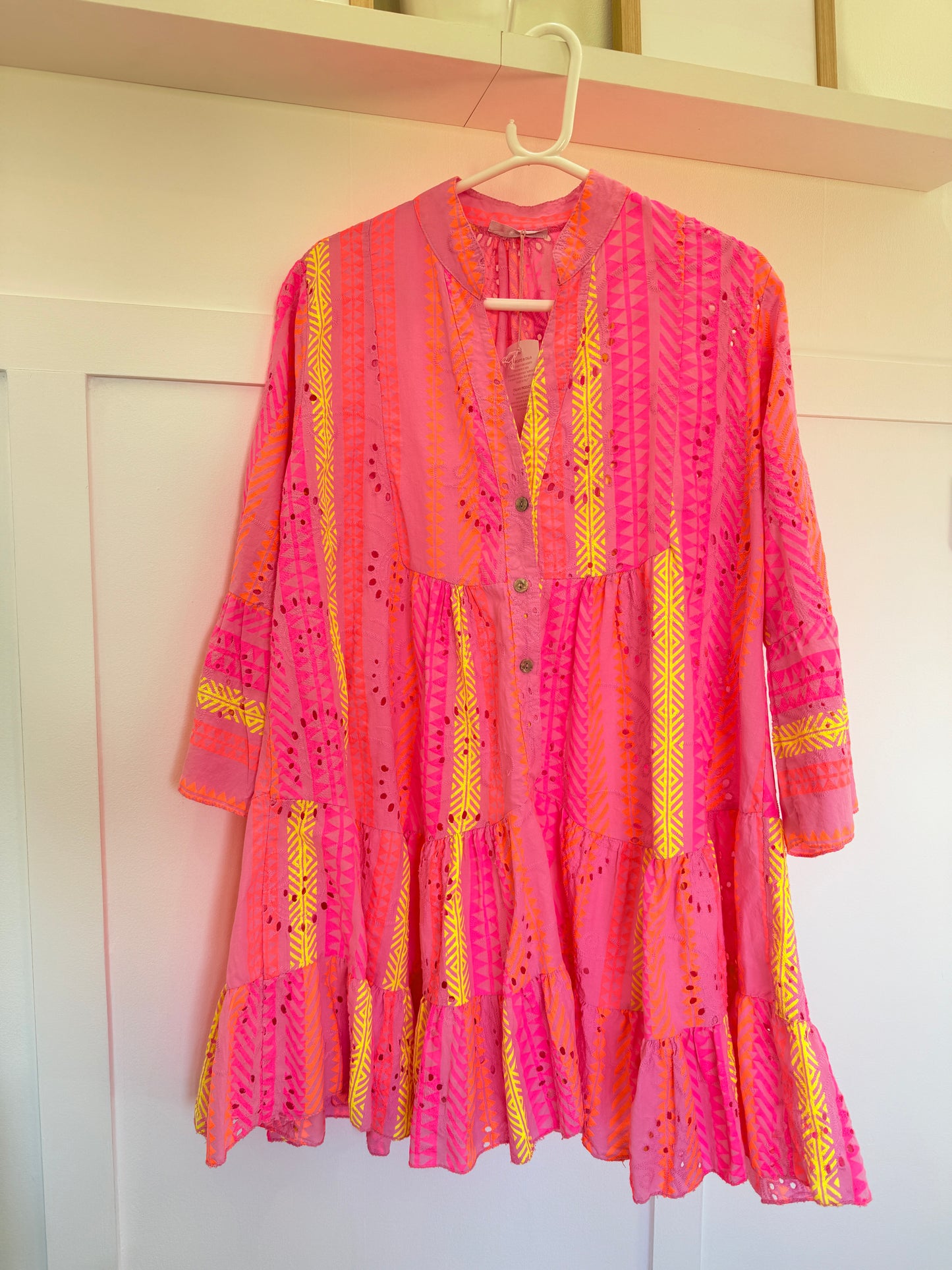 Neon Aztec Broderie Anglaise Summer Dress