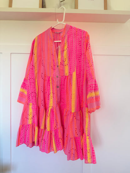 Neon Aztec Broderie Anglaise Summer Dress