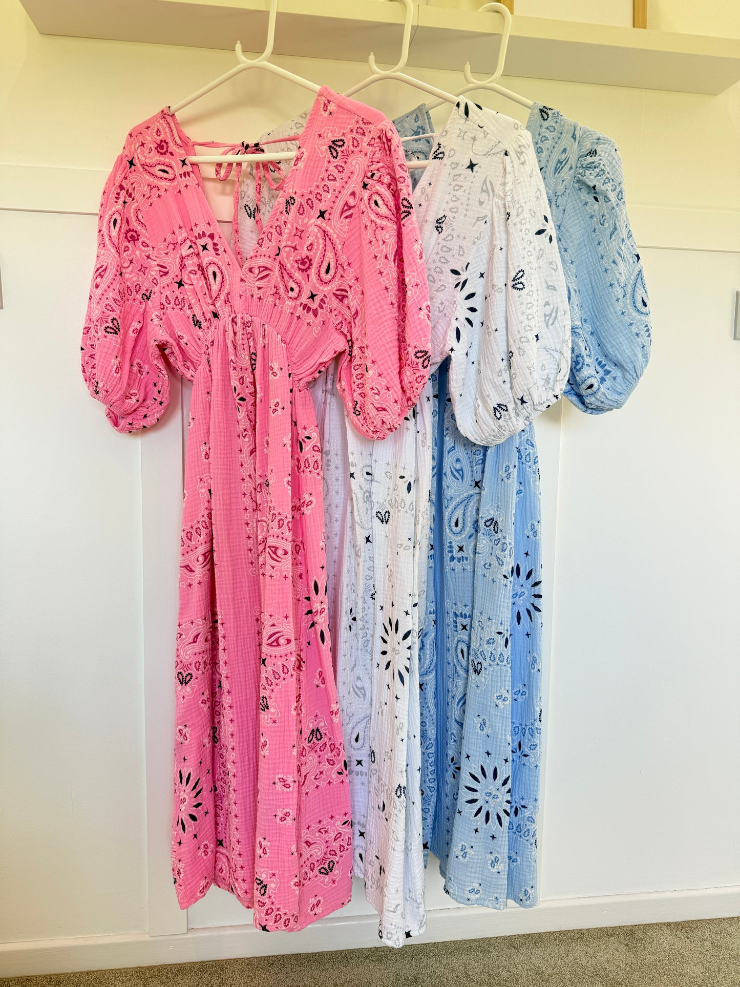 White Paisley Print Cheesecloth Midi Dress