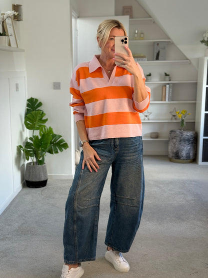 Orange/Pink Stripe Polo Top
