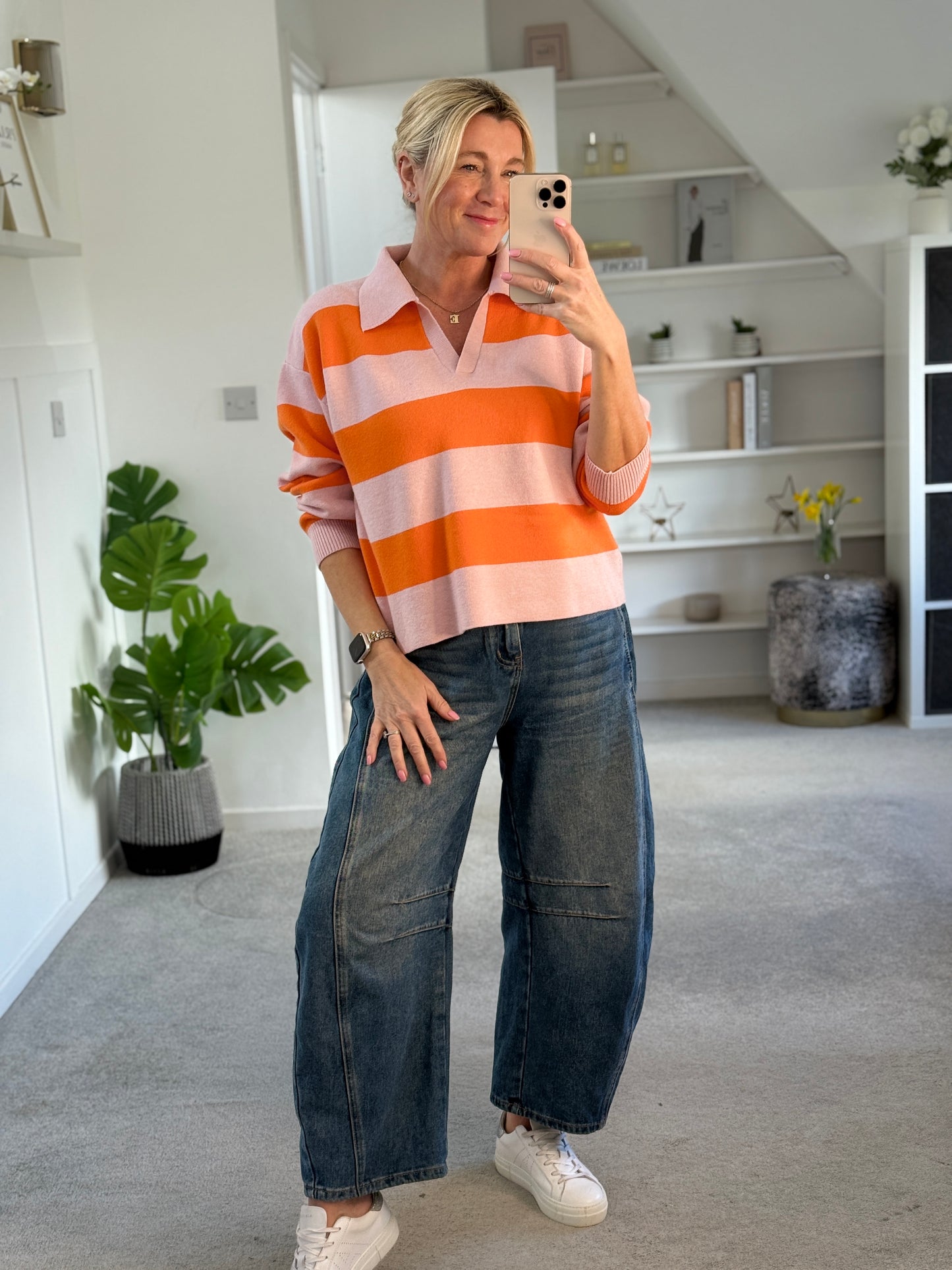 Orange/Pink Stripe Polo Top