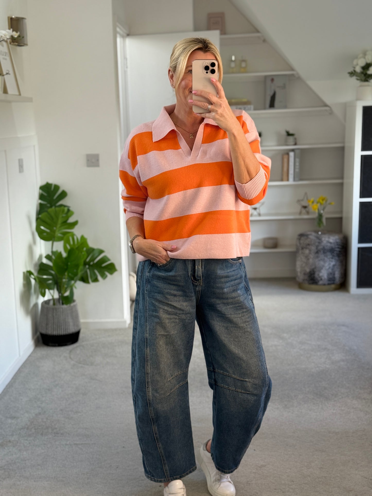 Orange/Pink Stripe Polo Top