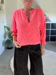 Neon Coral Fluffy Frill Sleeve Cardigan