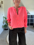 Neon Coral Fluffy Frill Sleeve Cardigan