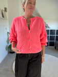 Neon Coral Fluffy Frill Sleeve Cardigan