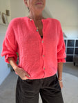 Neon Coral Fluffy Frill Sleeve Cardigan