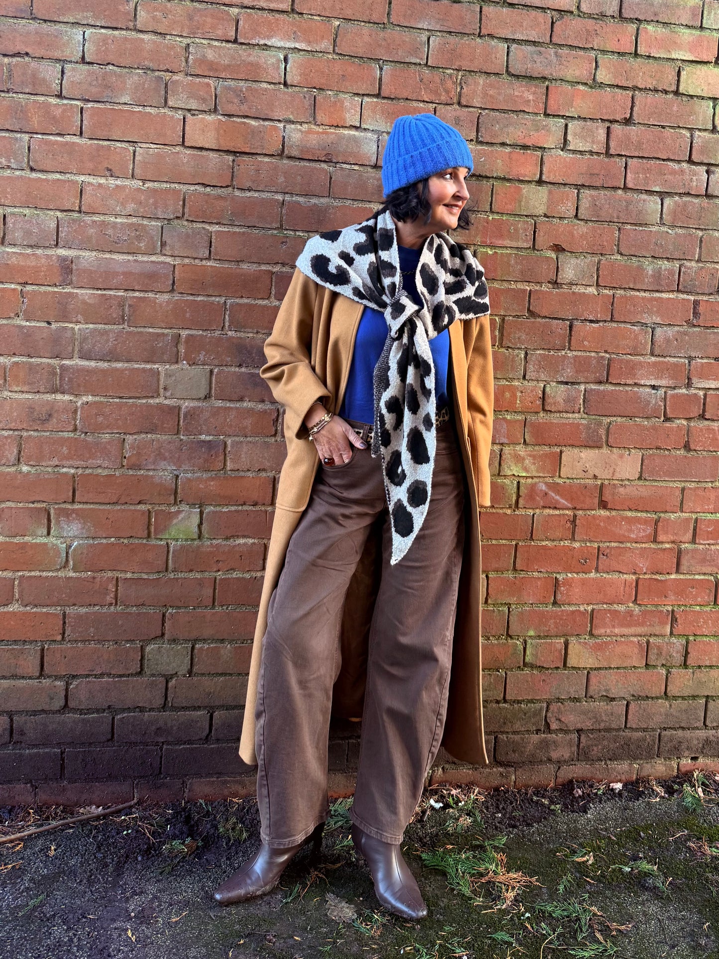 Camel Triangle Leopard Print Scarf