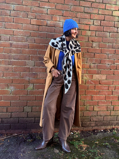 Camel Triangle Leopard Print Scarf