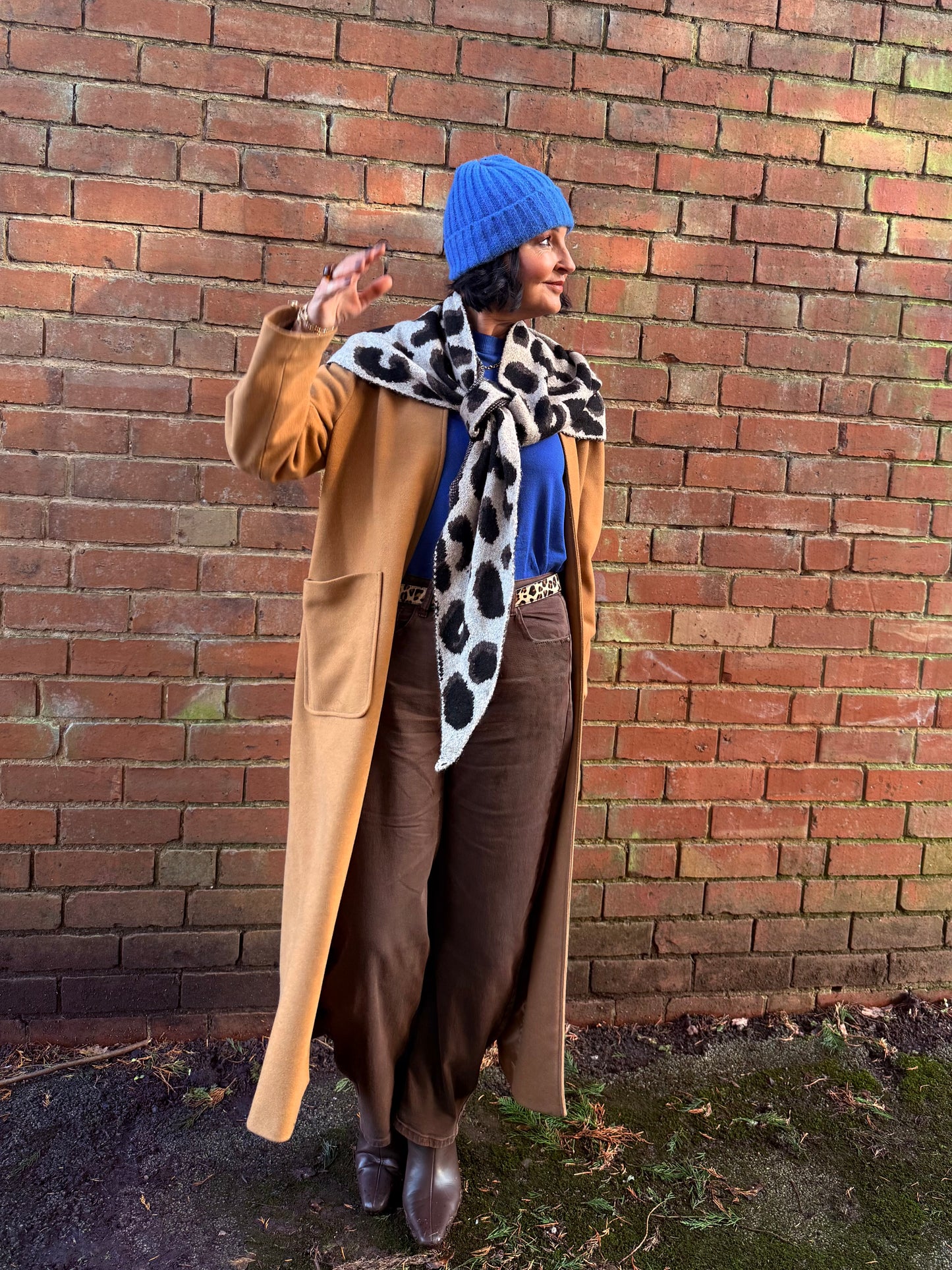 Camel Triangle Leopard Print Scarf