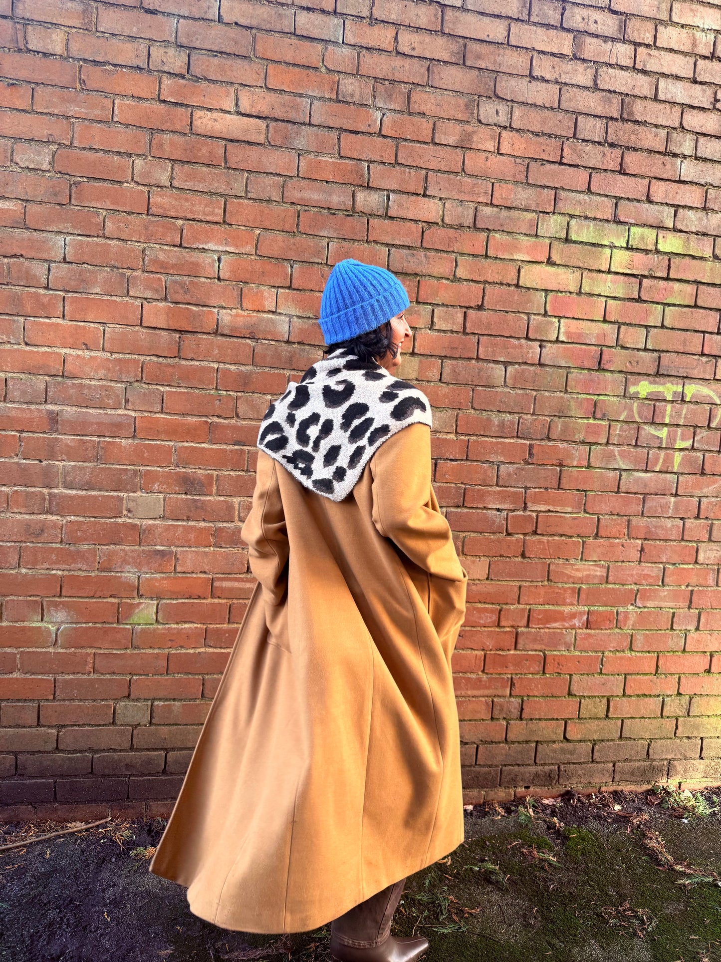Camel Triangle Leopard Print Scarf