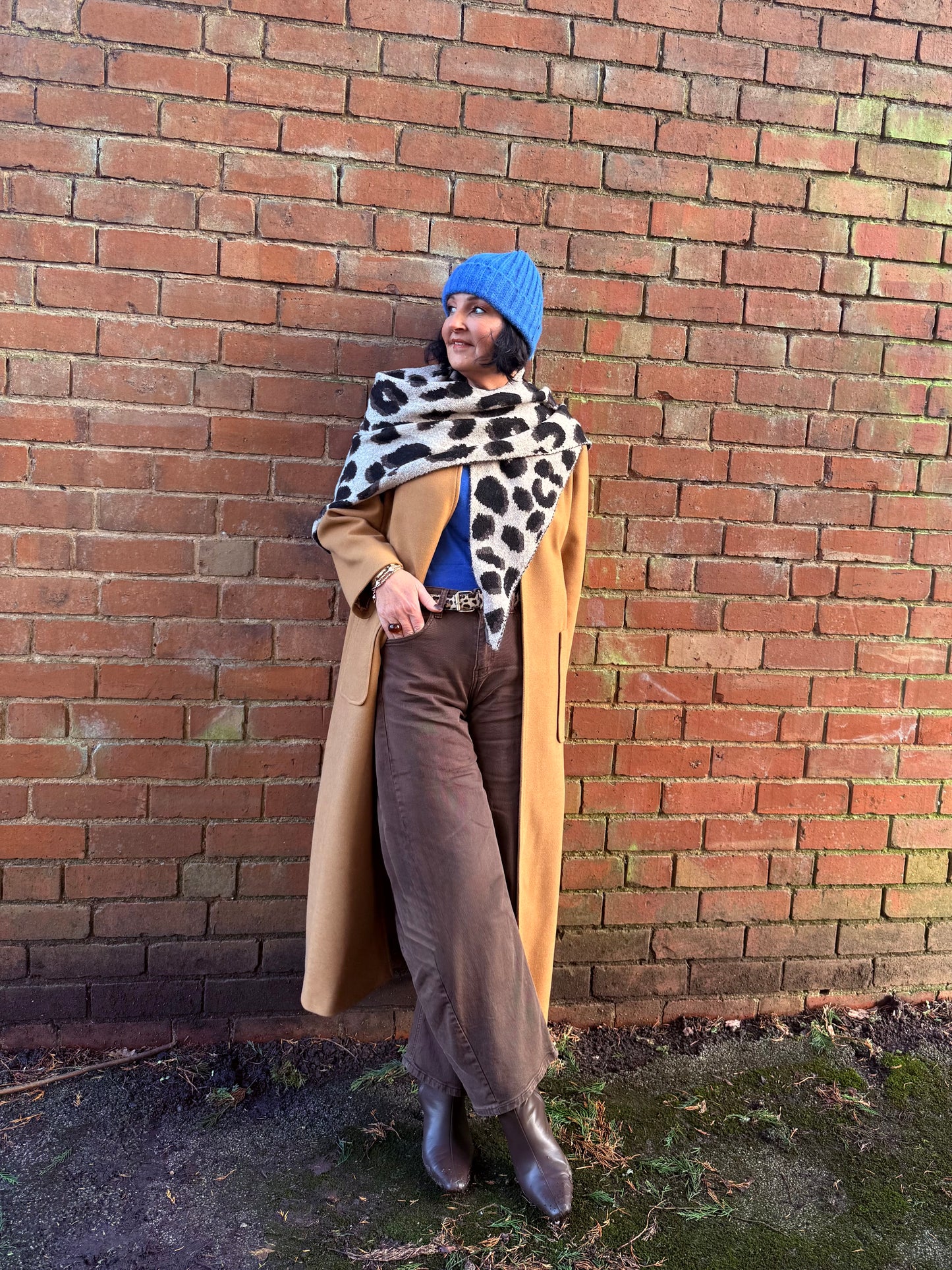 Camel Triangle Leopard Print Scarf