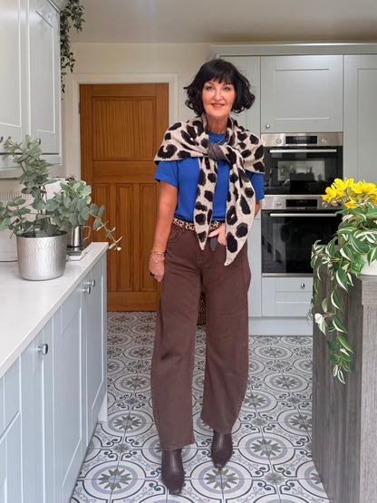 Camel Triangle Leopard Print Scarf