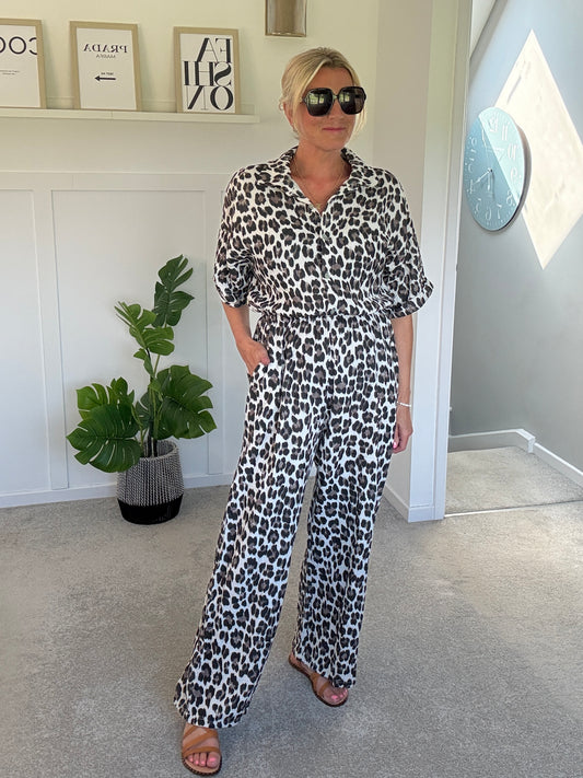 Leopard Print Cheesecloth Jumpsuit