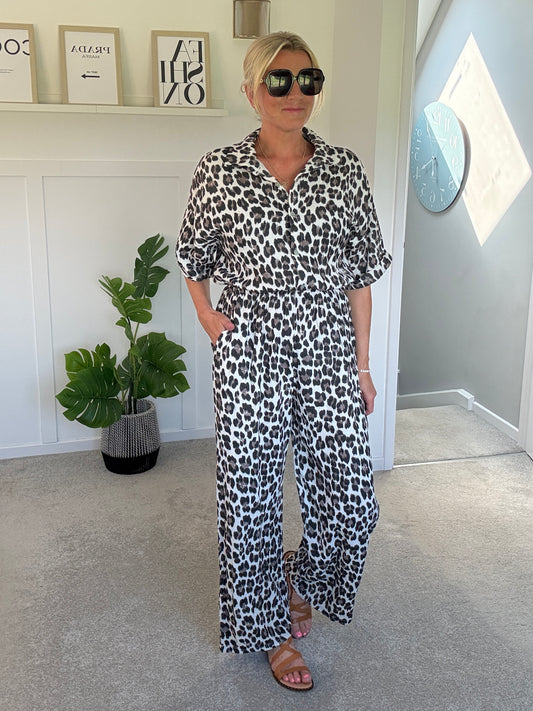 Leopard Print Cheesecloth Jumpsuit