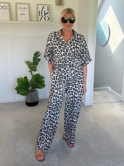Leopard Print Cheesecloth Jumpsuit
