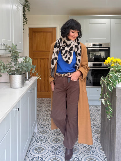 Camel Triangle Leopard Print Scarf