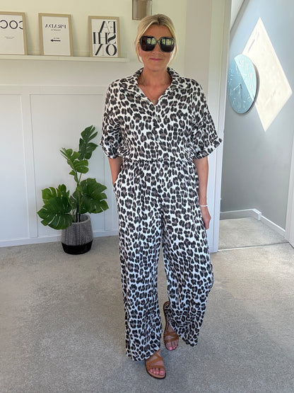 Leopard Print Cheesecloth Jumpsuit
