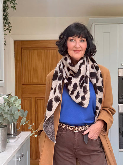 Camel Triangle Leopard Print Scarf
