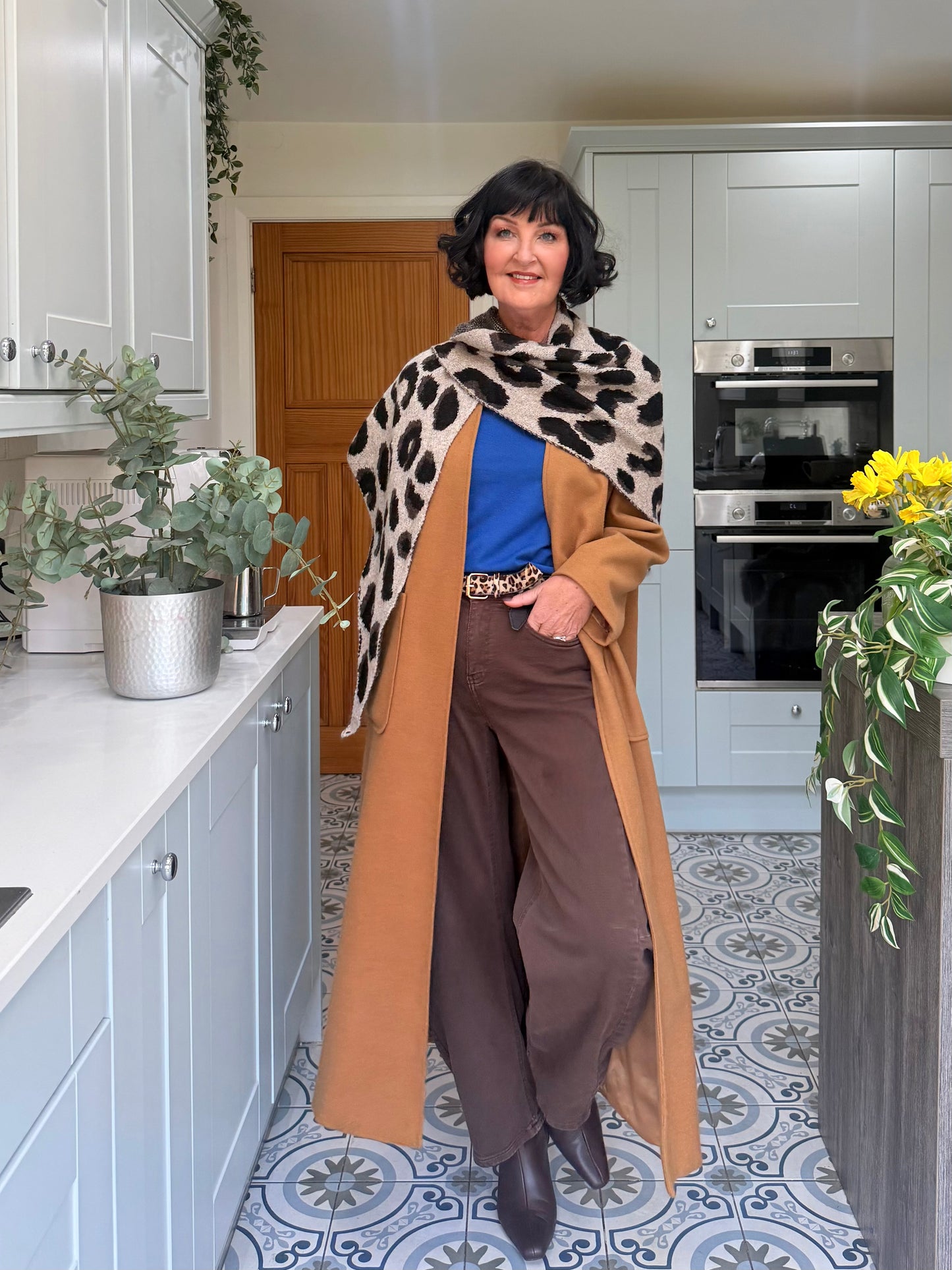 Camel Triangle Leopard Print Scarf