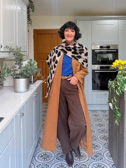 Camel Triangle Leopard Print Scarf