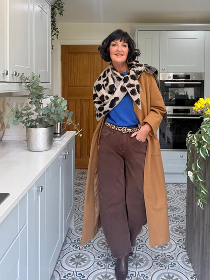 Camel Triangle Leopard Print Scarf