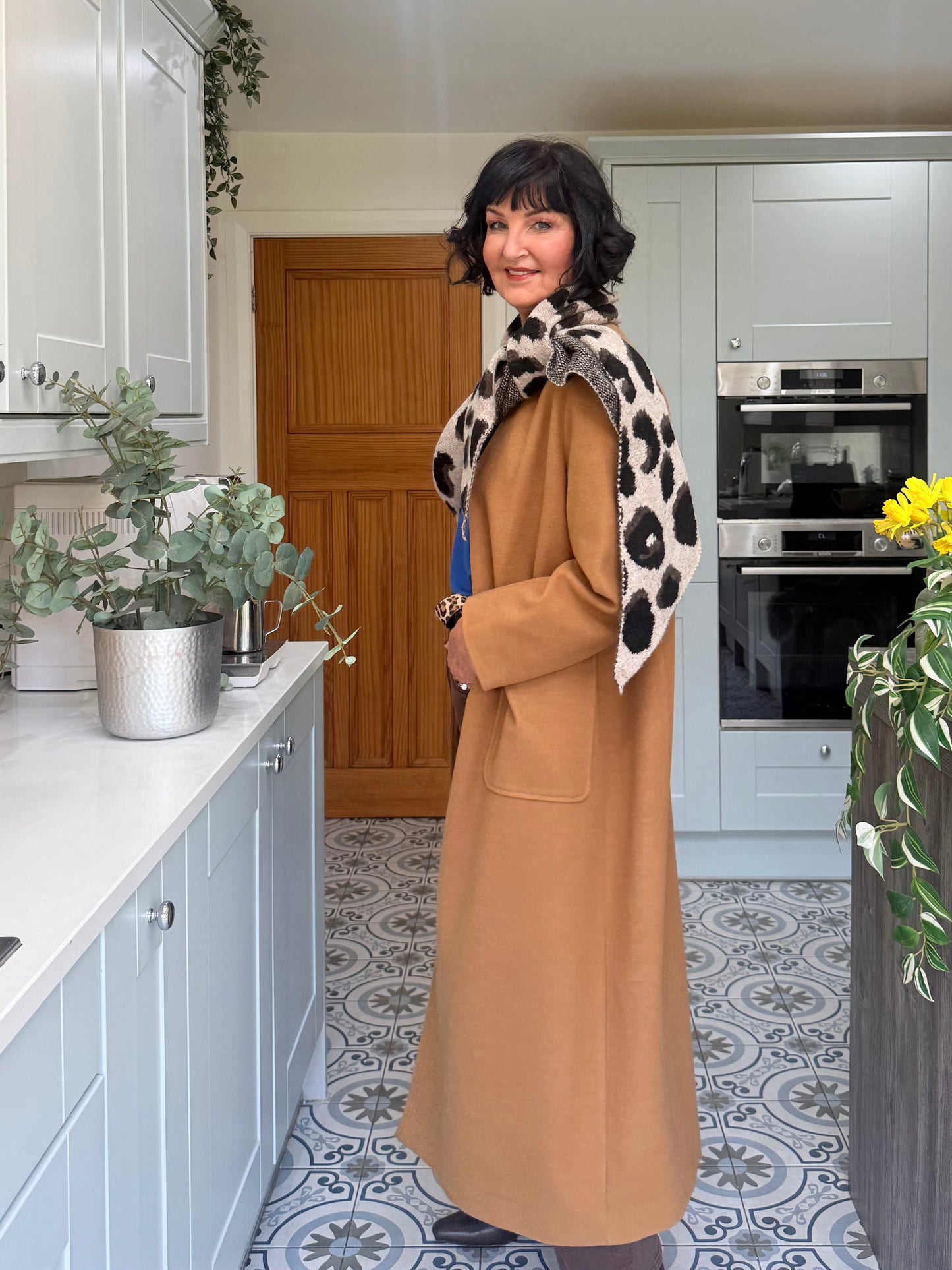 Camel Triangle Leopard Print Scarf